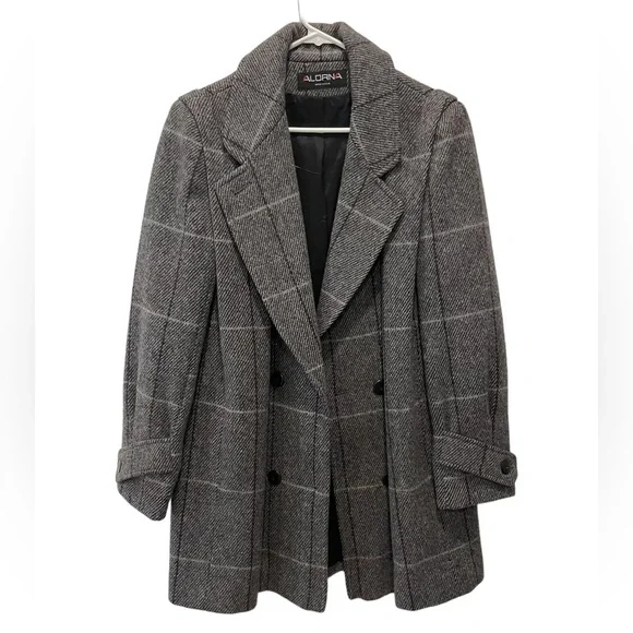 Vintage Alorna Wool Double Breasted Longline Blazer Jacket Grid - Picture 7 of 8